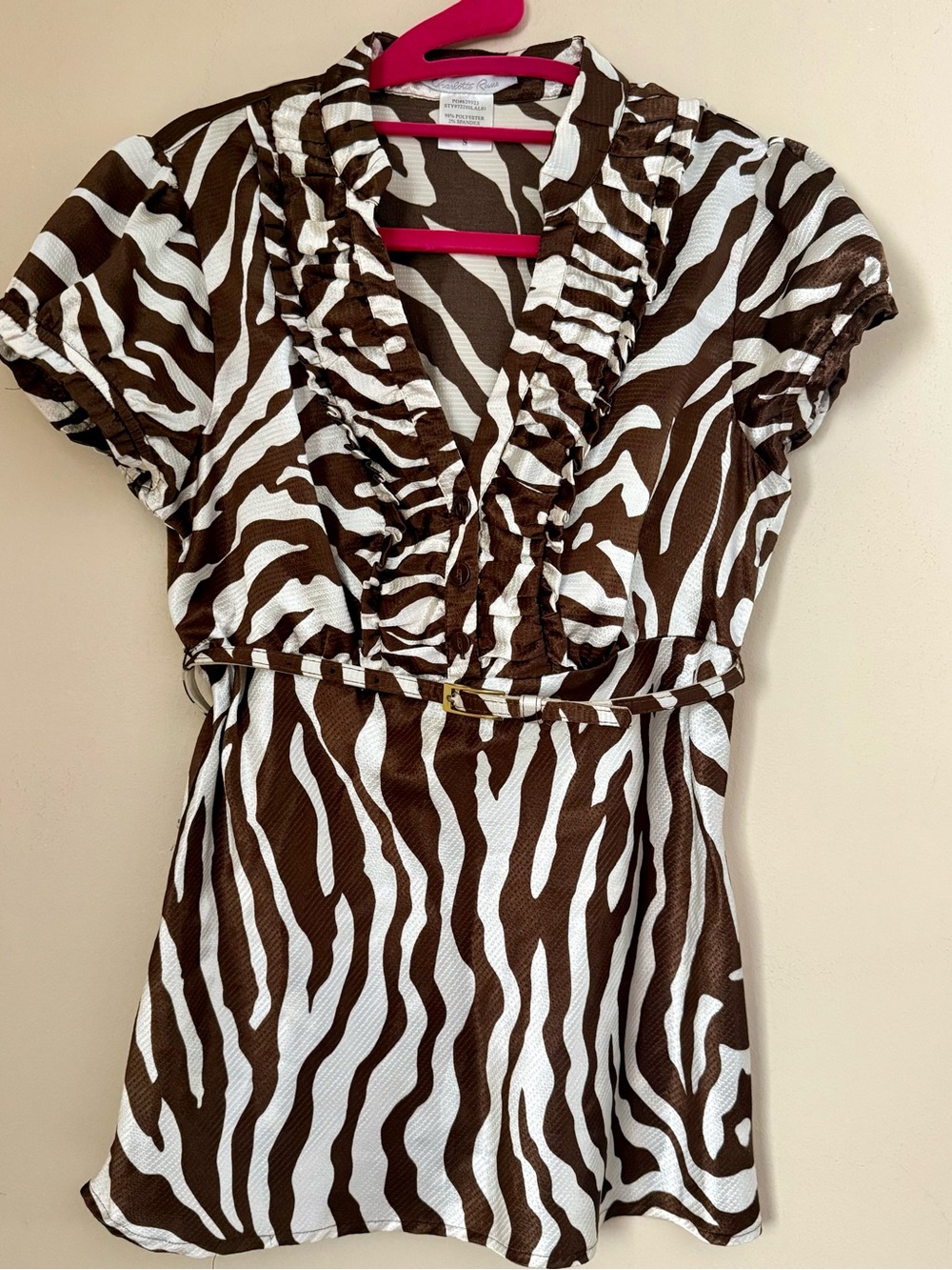 Charlotte Russe Brown & White Zebra Ruffle V-Neck Top